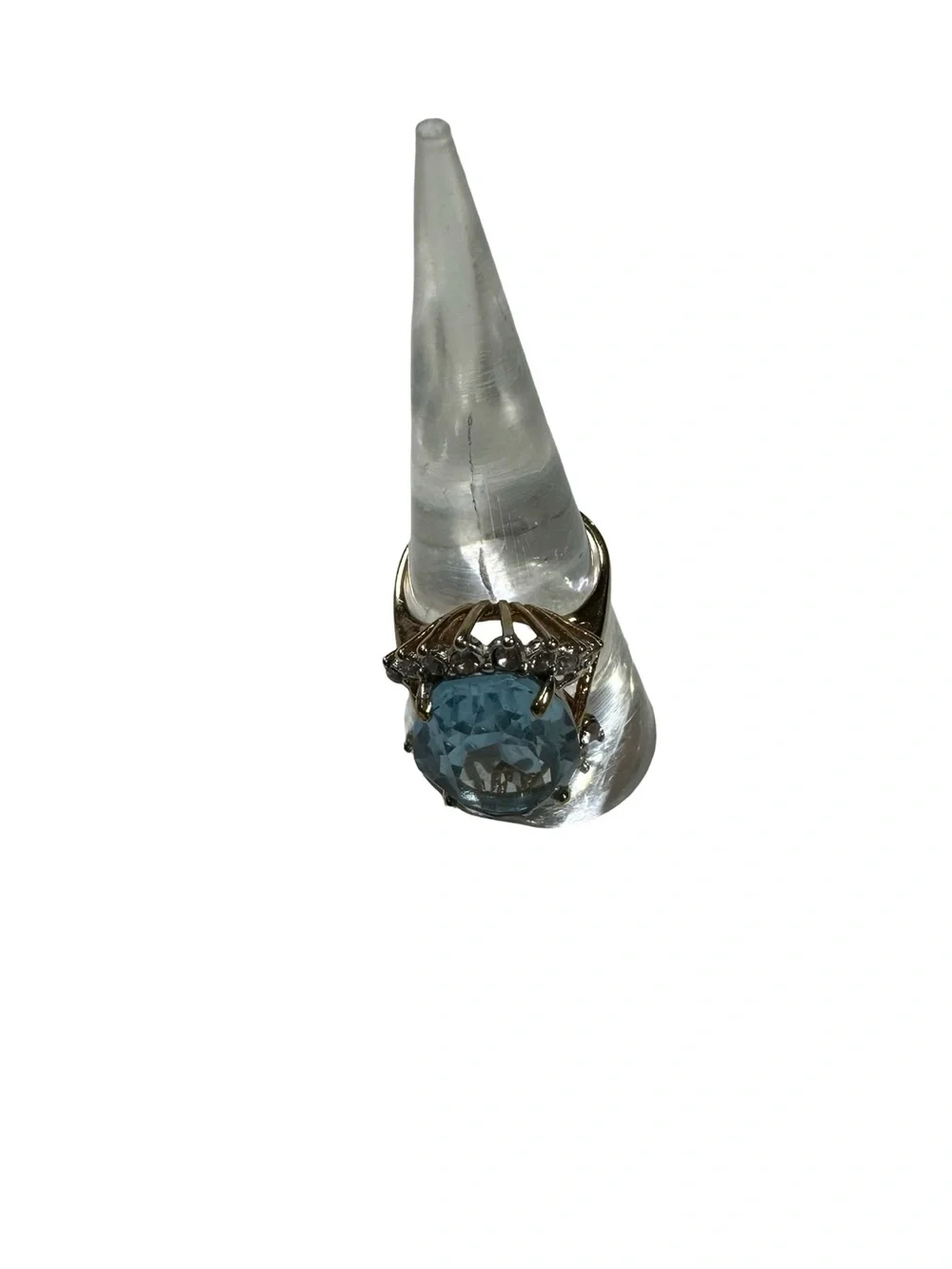 Vtg 18K HGE Blue Tourmaline Cocktail Ring Sz 6.5 Heavy Gold Plated Crown Halo